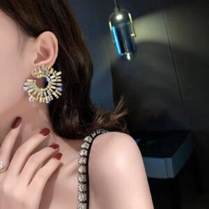 BiBeary Statement Earrings for Women Round Fashion Bohemian Pave Crystal Fashion Prom Party Pageant