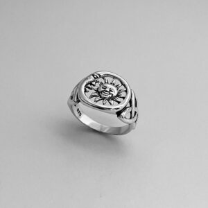 Sterling Silver Large Unisex Sun and Moon Face Ring with Celtic, Celestial, Sky Ring, Sunshine Ring