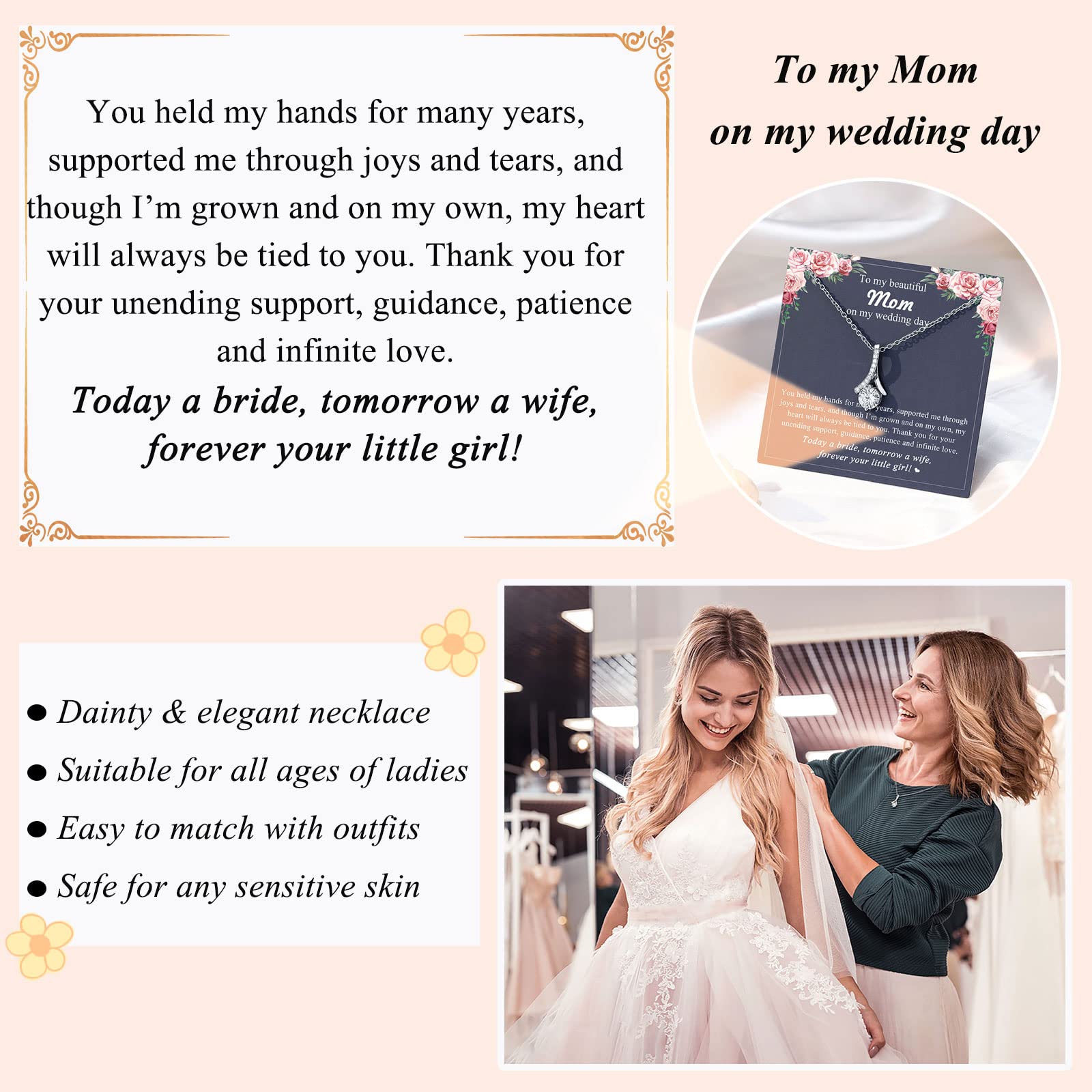 UPROMI Mother of The Bride Gifts from Daughter, Wedding Gifts for Mom Mother of The Bride Jewelry Silver Dainty Necklace for Mom Gifts from Bride