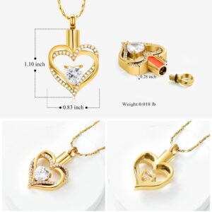 Cremation Jewelry Heart Urn Necklace for Women Girls Birthstone Memorial Jewelry Pendant for Ashes for Human Pet (Gold White)