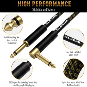 Guitar Cable 6 Feet/2 Pack-Right Angle+Straight to Straight Instrument Cable-Gold Plated Nylon Braided-90 Degree 1/4 Inch TS Electric Bass Guitar Cord Amp Cable 6.35mm Male with 6 Guitar Picks+5 Ties