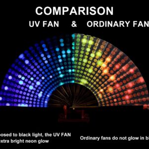 Amajiji UV Glow Rave Folding Hand Fan for Festivals/DragQueen/Burlesque, Large Clack Festival Hand Fan Rave Accessories for WomenWomen/Men (Dj Light)