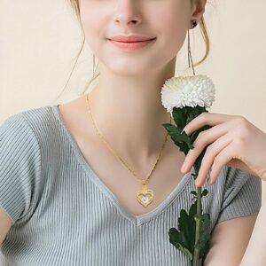 Cremation Jewelry Heart Urn Necklace for Women Girls Birthstone Memorial Jewelry Pendant for Ashes for Human Pet (Gold White)