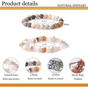 FINREZIO 10PCS Natural Gemstone Bead Bracelets for Men Women Semi-precious Beaded Bracelets Chakra Crystal Healing Bracelets Irregular Chips Beads Bracelet Stretch Relief Reiki Yoga Bracelet 6mm 8mm