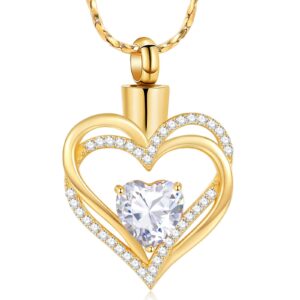 cremation jewelry heart urn necklace for women girls birthstone memorial jewelry pendant for ashes for human pet (gold white)