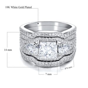 MDFUN Three-In-One Square Wedding Engagement Ring,18K White Gold Plated Cubic Zirconia Promise Eternity Ring for Women (8)