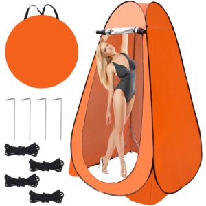 Pop Up Shower Tent Changing Tent with 2 Windows Camping Shower Tent Privacy Tent for Portable Toilet Outdoor Portable Dressing Room, ﻿Waterproof Orange/UPF 50+