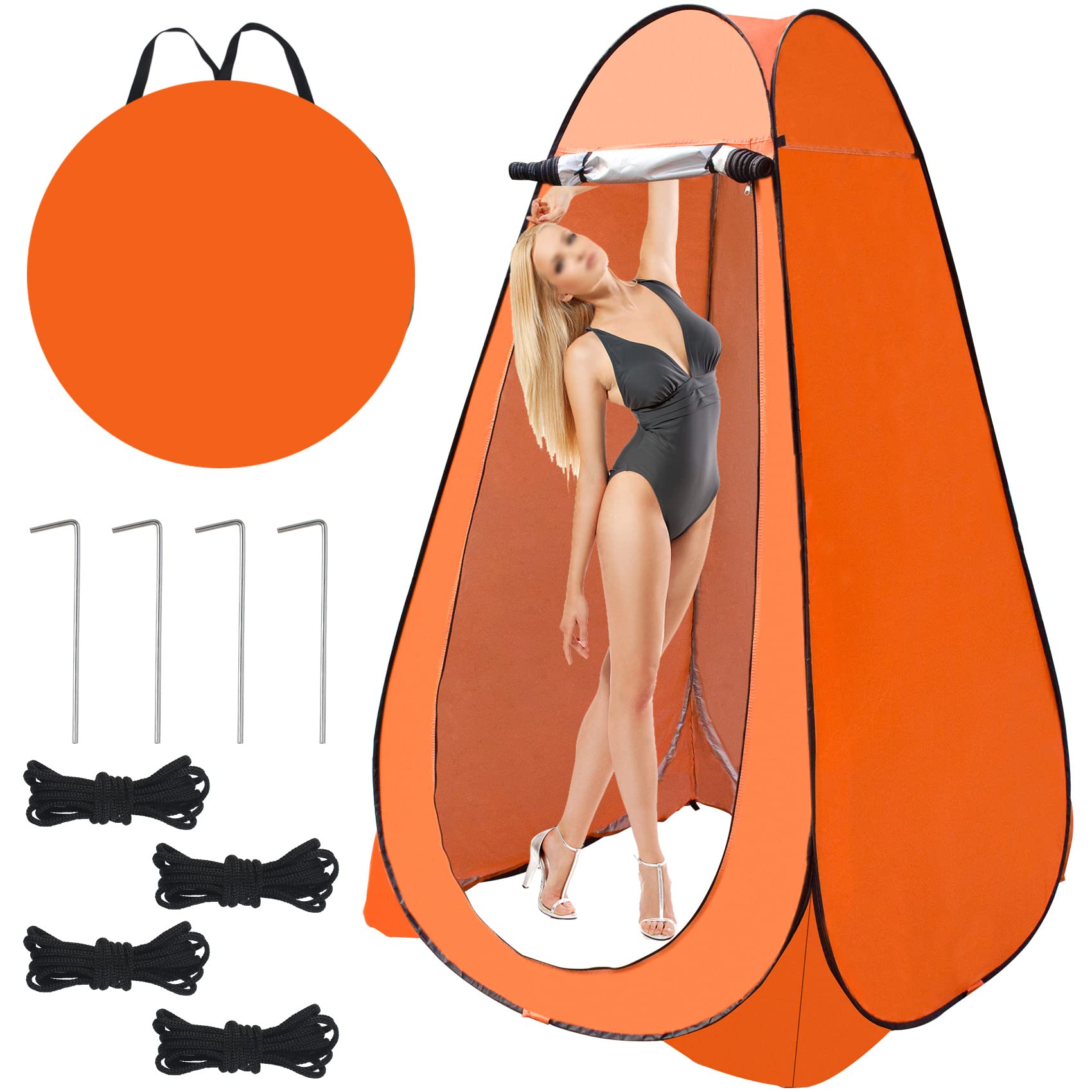 Pop Up Shower Tent Changing Tent with 2 Windows Camping Shower Tent Privacy Tent for Portable Toilet Outdoor Portable Dressing Room, ﻿Waterproof Orange/UPF 50+