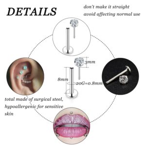 Xnsjeyy 20G Threadless Lip Rings Surgical Steel Flat Back Stud Earrings Labret Jewelry Nose Medusa Monroe Snake Bite Lip Ring Tragus Helix Cartilage Earrings Piercing Jewelry for Women Men Silver 7MM