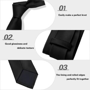 PenSee Men's Black Ties For Men Solid Pure Color 3.15" (8CM) Classic Formal Plain Necktie and Pocket Square Set For Men