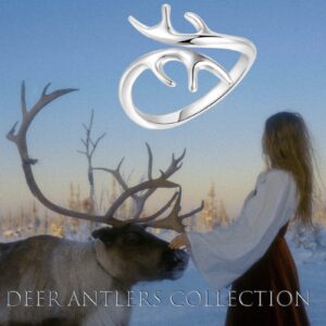 YKYLHSYXR Women's Elk Deer Antlers Ring - Country Forest Hunting Ring, Personality Cowgirl Ring Jewelry Birthday Christmas Gift, Adjustable Ring Size to 6 7 8 9 10 11. (Silver)