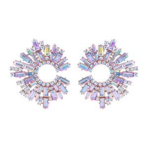 BiBeary Statement Earrings for Women Round Fashion Bohemian Pave Crystal Fashion Prom Party Pageant