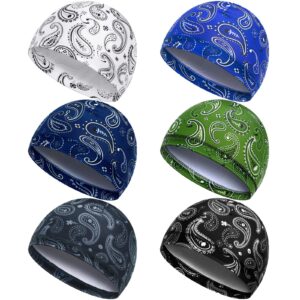 6 pcs men cooling skull cap helmet liner sweat wicking beanie head wrap bicycle cycling running hat (lively style) multicoloured