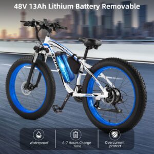 Electric Bike,26''Electric Bike for Adults with 48V 13Ah Removable Battery,750W Fat Tire Electric Bike,30 MPH Electric Mountain Bike,21 Speed E-Bike with Phone Charger Mount