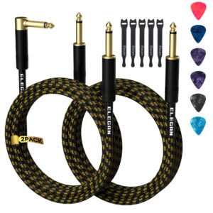 guitar cable 6 feet/2 pack-right angle+straight to straight instrument cable-gold plated nylon braided-90 degree 1/4 inch ts electric bass guitar cord amp cable 6.35mm male with 6 guitar picks+5 ties