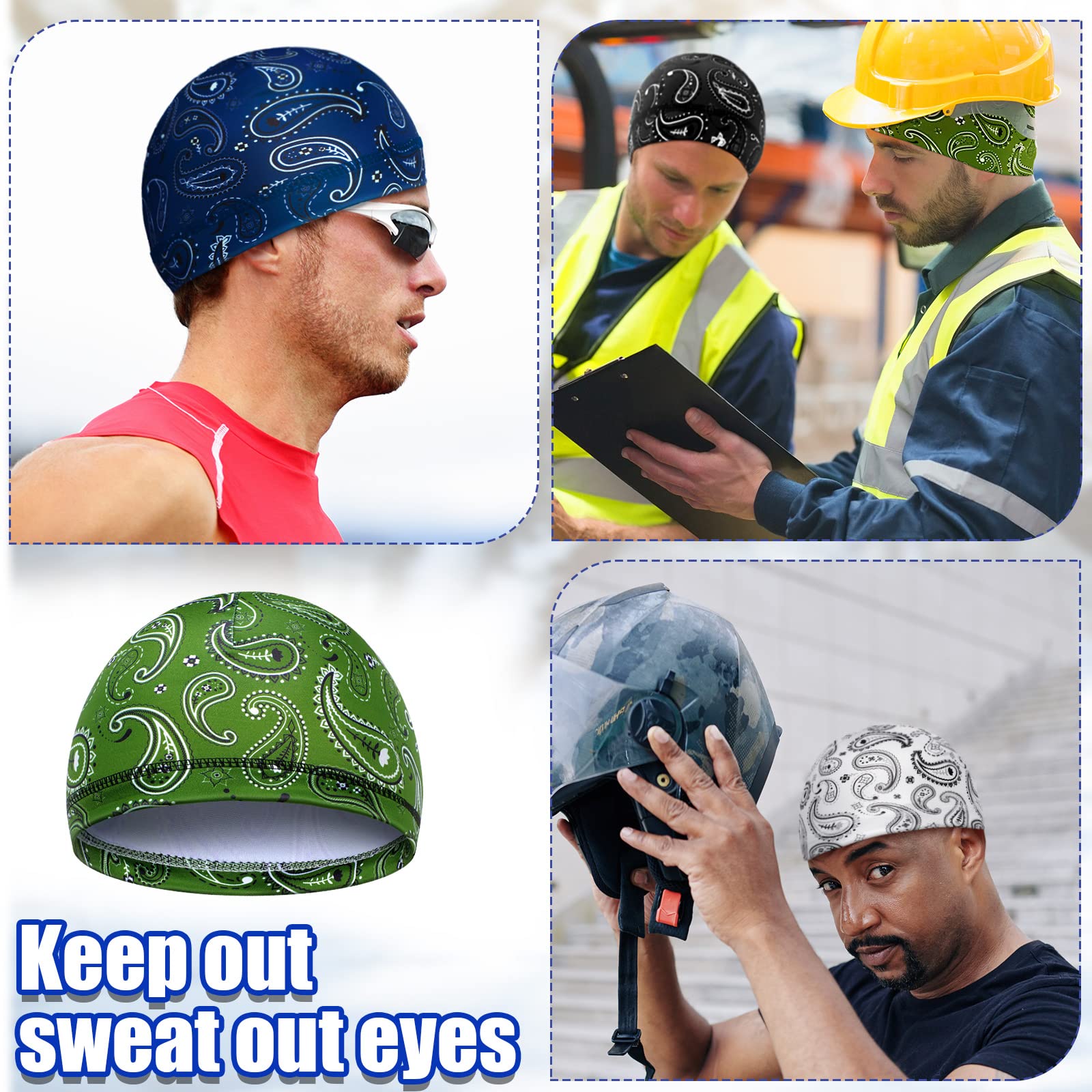 6 Pcs Men Cooling Skull Cap Helmet Liner Sweat Wicking Beanie Head Wrap Bicycle Cycling Running Hat (Lively Style) Multicoloured