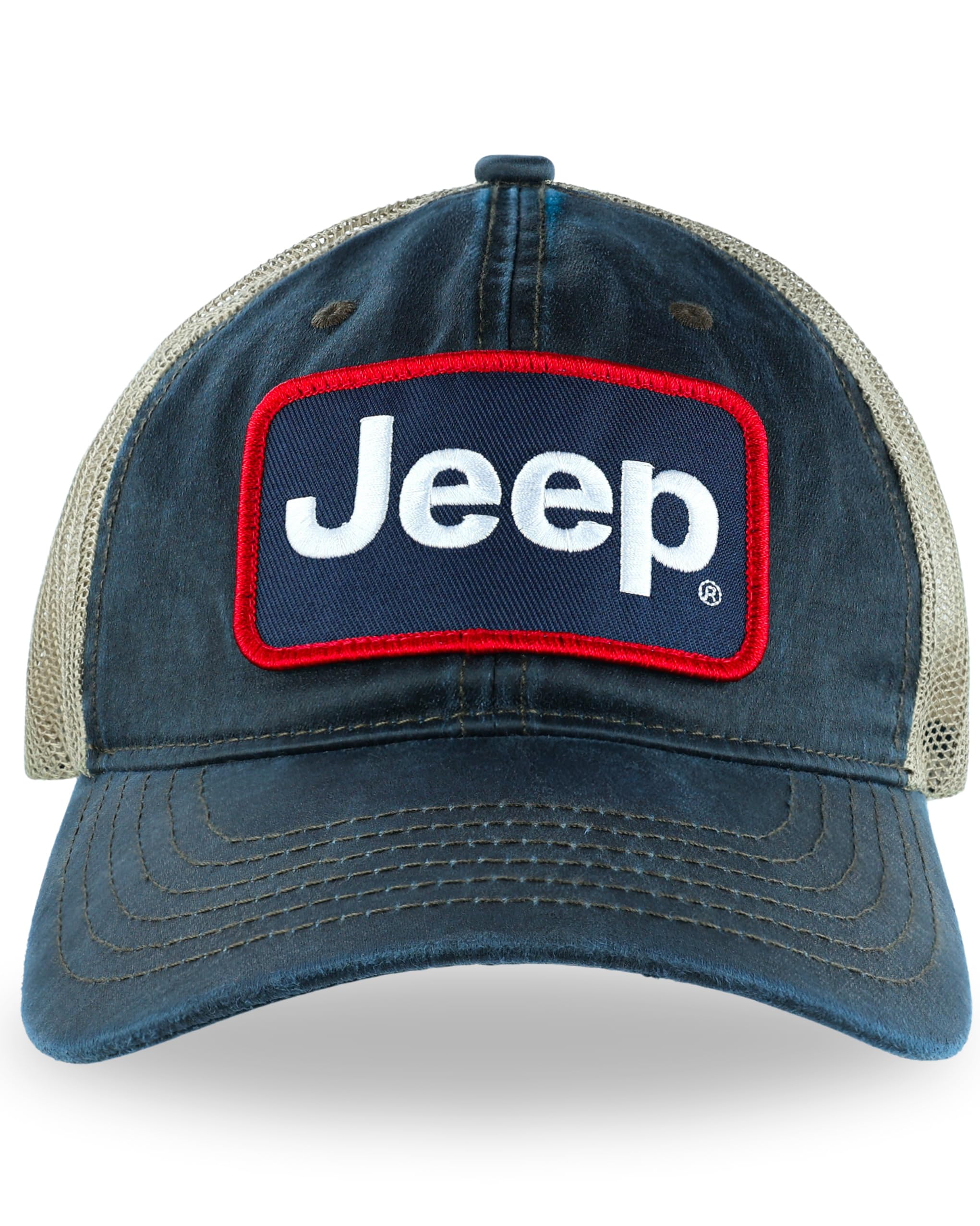 Jeep Premium Navy Waxed Chino Twill/Lightweight Khaki Mesh Patch Hat - Navy/Khaki