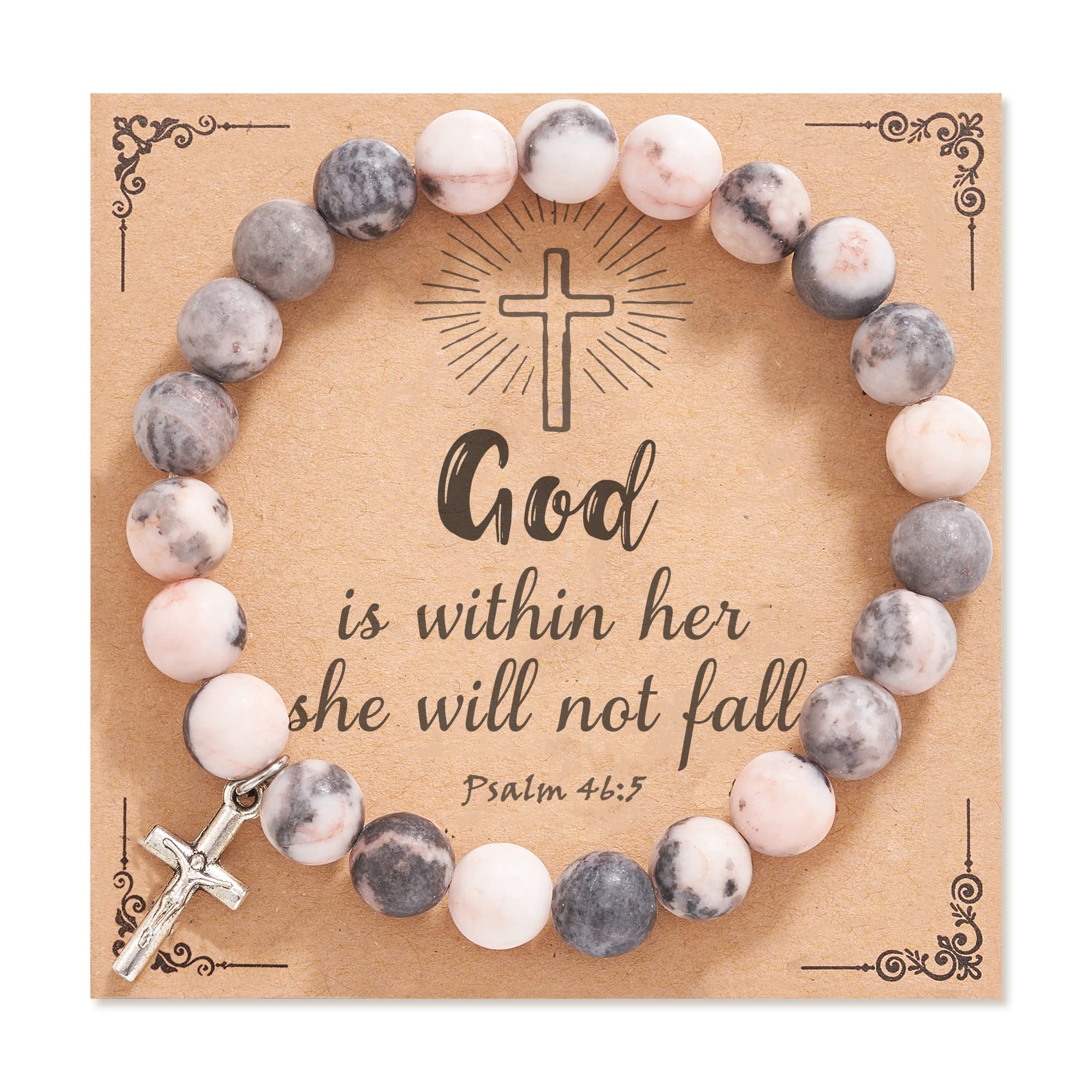 Dabem Christian Gifts for Women, Natural Sone Cross Bracelet Religious Gifts for Women