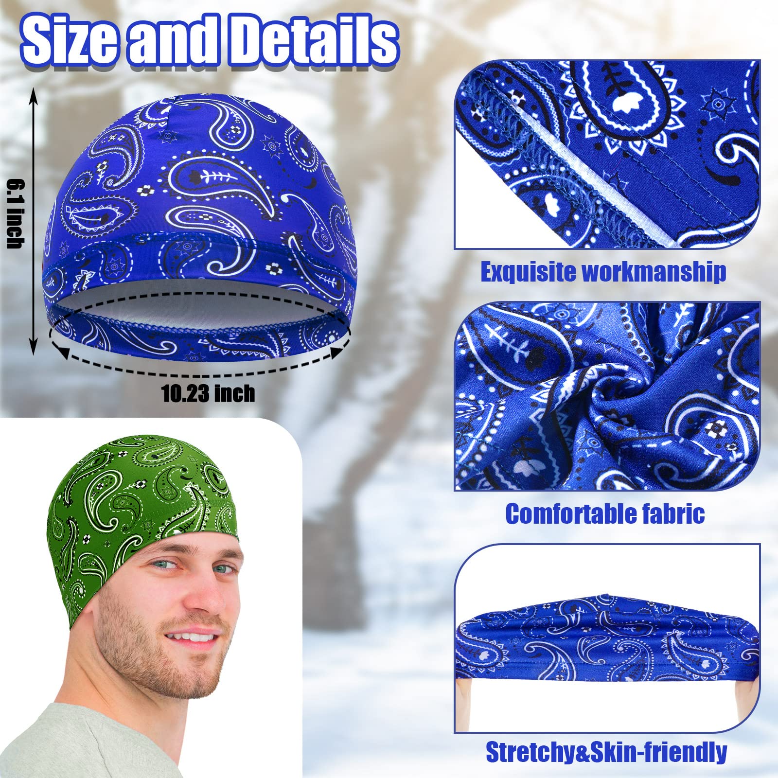 6 Pcs Men Cooling Skull Cap Helmet Liner Sweat Wicking Beanie Head Wrap Bicycle Cycling Running Hat (Lively Style) Multicoloured