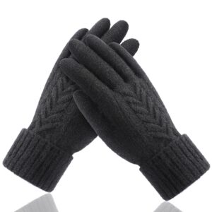 achiou winter gloves for women, warm touch screen texting gloves, womens knit glove soft thick fleece lined