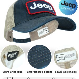 Jeep Premium Navy Waxed Chino Twill/Lightweight Khaki Mesh Patch Hat - Navy/Khaki