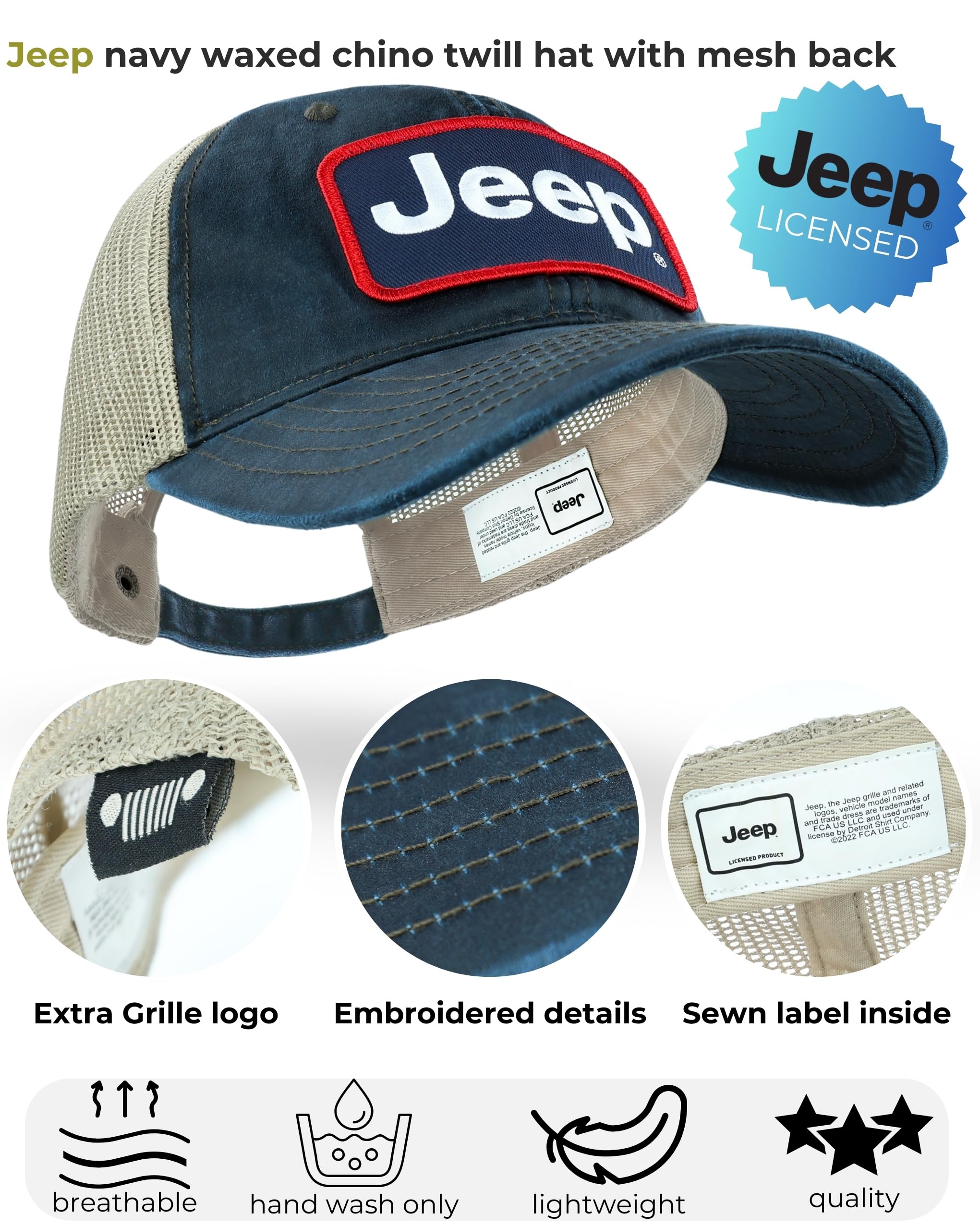 Jeep Premium Navy Waxed Chino Twill/Lightweight Khaki Mesh Patch Hat - Navy/Khaki