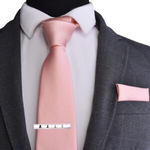 Branduce Rose Gold Tie for Wedding Men Business Solid Classic Necktie Pocket Square and Tie Clip Set (TA01-23)