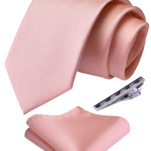 Branduce Rose Gold Tie for Wedding Men Business Solid Classic Necktie Pocket Square and Tie Clip Set (TA01-23)