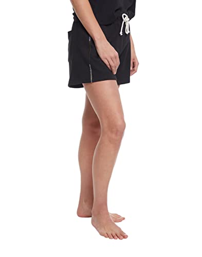 Sage Collective Women's Tummy Control Fleece Yoga Athletic Stretchy Pocket Elastic Drawstring Exercise Short, Black, X-Large