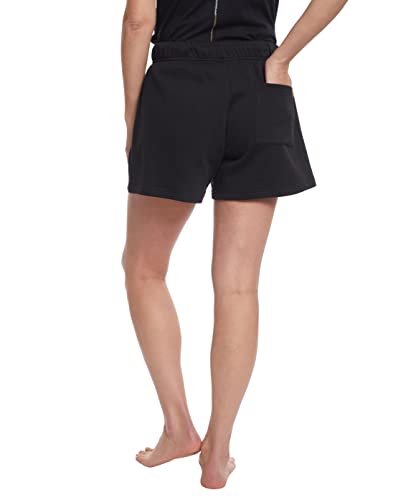 Sage Collective Women's Tummy Control Fleece Yoga Athletic Stretchy Pocket Elastic Drawstring Exercise Short, Black, X-Large