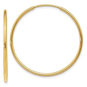 14K Yellow Gold Classic Round Endless Hoop Earrings for Women 1.25 inch