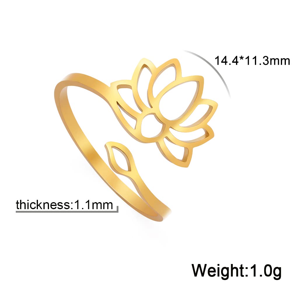 Dreamtimes Lotus Flower Rings for Women Encouragement Lotus Flower Adjustable Ring Vintage Jewelry Buddha Yoga Ring Wedding Mother Bague Gift (GOLD)