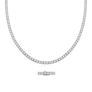 AnuClub Moissanite Tennis Necklace Chain 14K Gold Plated Sterling Silver Round Cut 4MM 32ct D Color VVS1 Moissanites Diamond Classic Chains, Christmas Gift for Women for Women Men (20in)