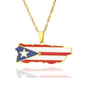 peas fashion jewelry necklace stainless steel puerto rico map pendant necklace(gold)