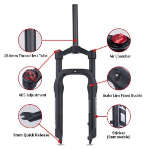 BOLANY Snow Beach Bike Suspension Fork 20 inch 4.0 Tire Fat Bicycle Air Front Fork Travel135mm (Manual)