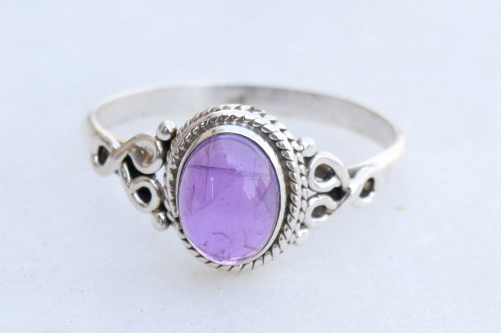 Amethyst Stone Ring 925 Sterling Silver Statement Ring For Women Handmade Rings Gemstone Christmas Promise Ring Size US 7 Gift For Her