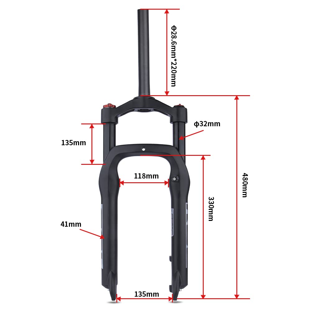 BOLANY Snow Beach Bike Suspension Fork 20 inch 4.0 Tire Fat Bicycle Air Front Fork Travel135mm (Manual)