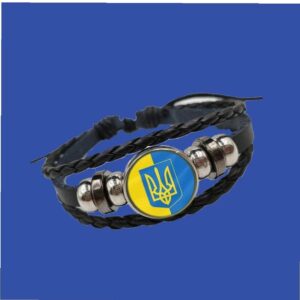 TOSSPER Ukraine Bracelet, 2 Pcs Multilayer Ukrainian Flag Symbol Charm Leather Bracelet Bangle Jewelry for Men Women, Multicolor, 7.09inch/18cm