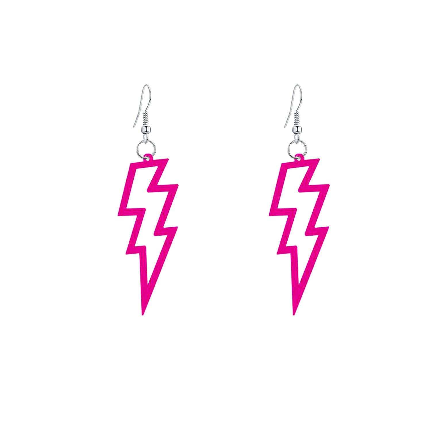 80s Neon Earrings Halloween Lightning Earrings Retro Acrylic Drop Dangle for Women 80's Party (Rose Red)