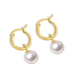 pearl hoop earrings for women 14k gold plated pearl dangle small hoop earrings with 925 sterling silver post (gold)