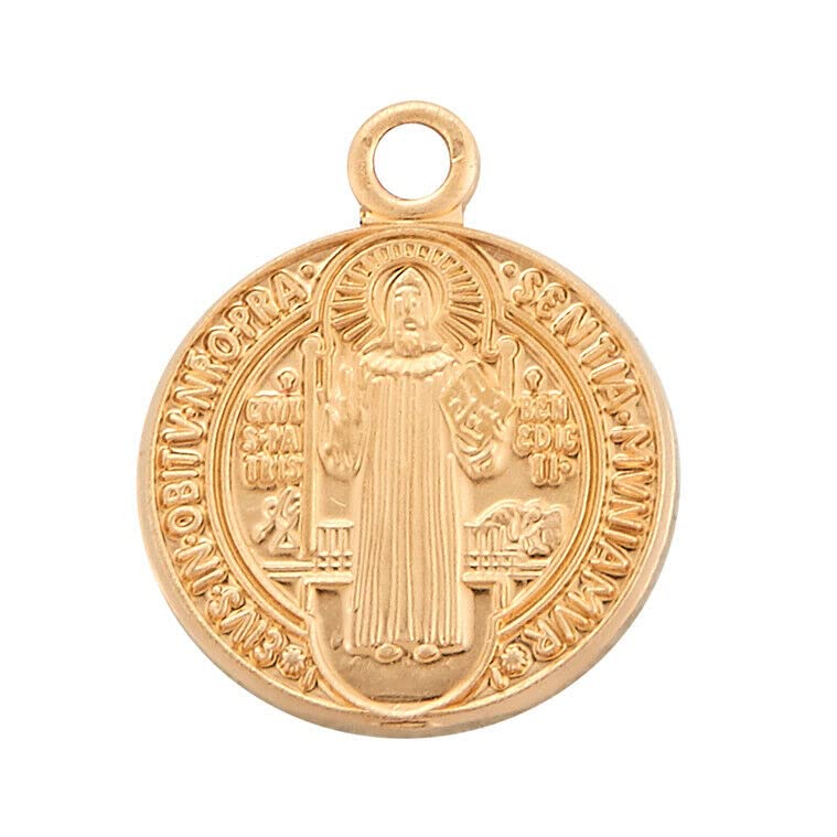 The Christian World Petite Gold Over Sterling silv. Saint Benedict Round Jubilee Medal Pendant vbn-fh-5976