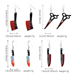 4 Pairs Punk Knife Dagger Drop Dangle Earring Set Gothic Acrylic Blood Printed Knife Earring for Women Hip Hop Halloween Party Jewelry (A)