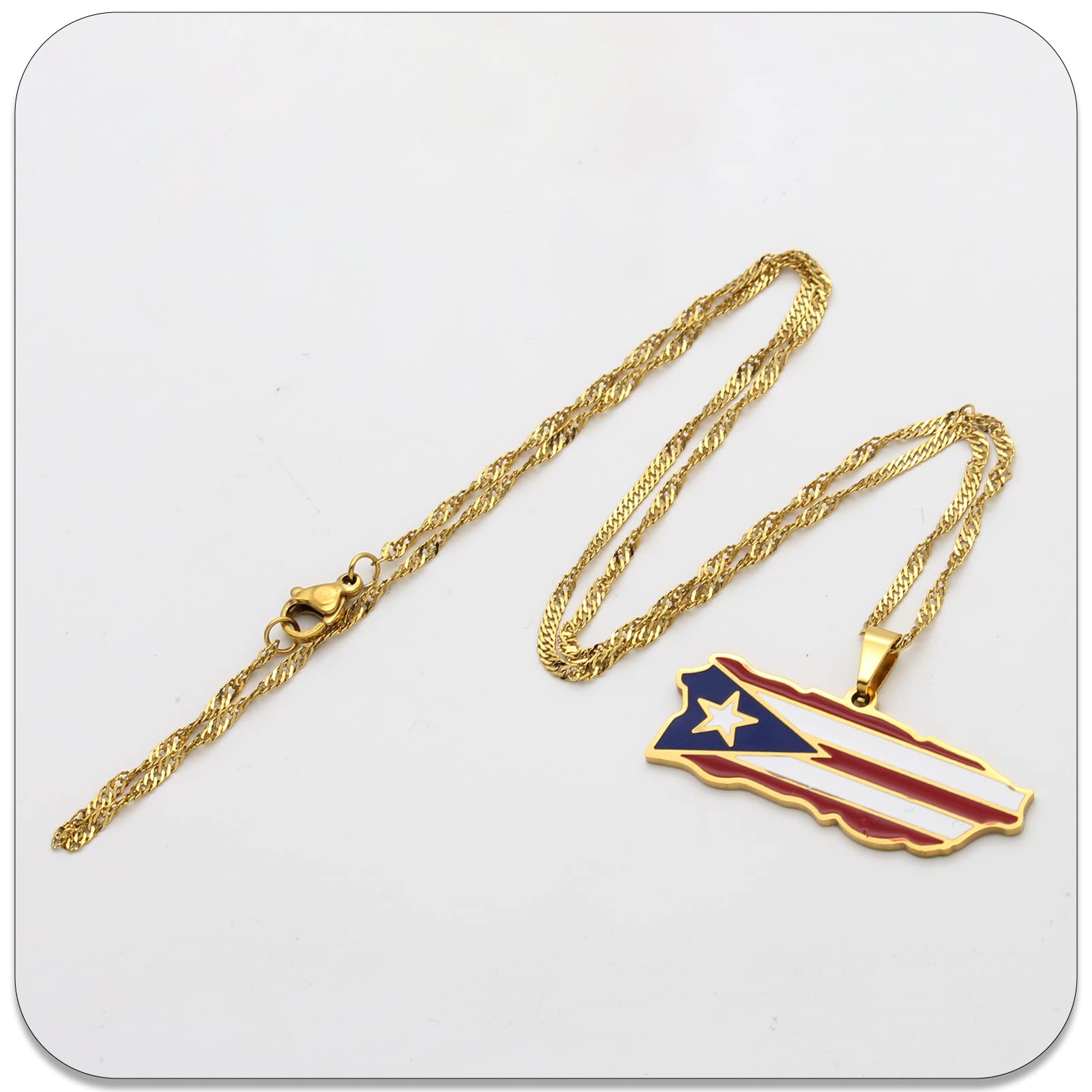 PEAS Fashion Jewelry Necklace Stainless Steel Puerto Rico Map Pendant Necklace(Gold)