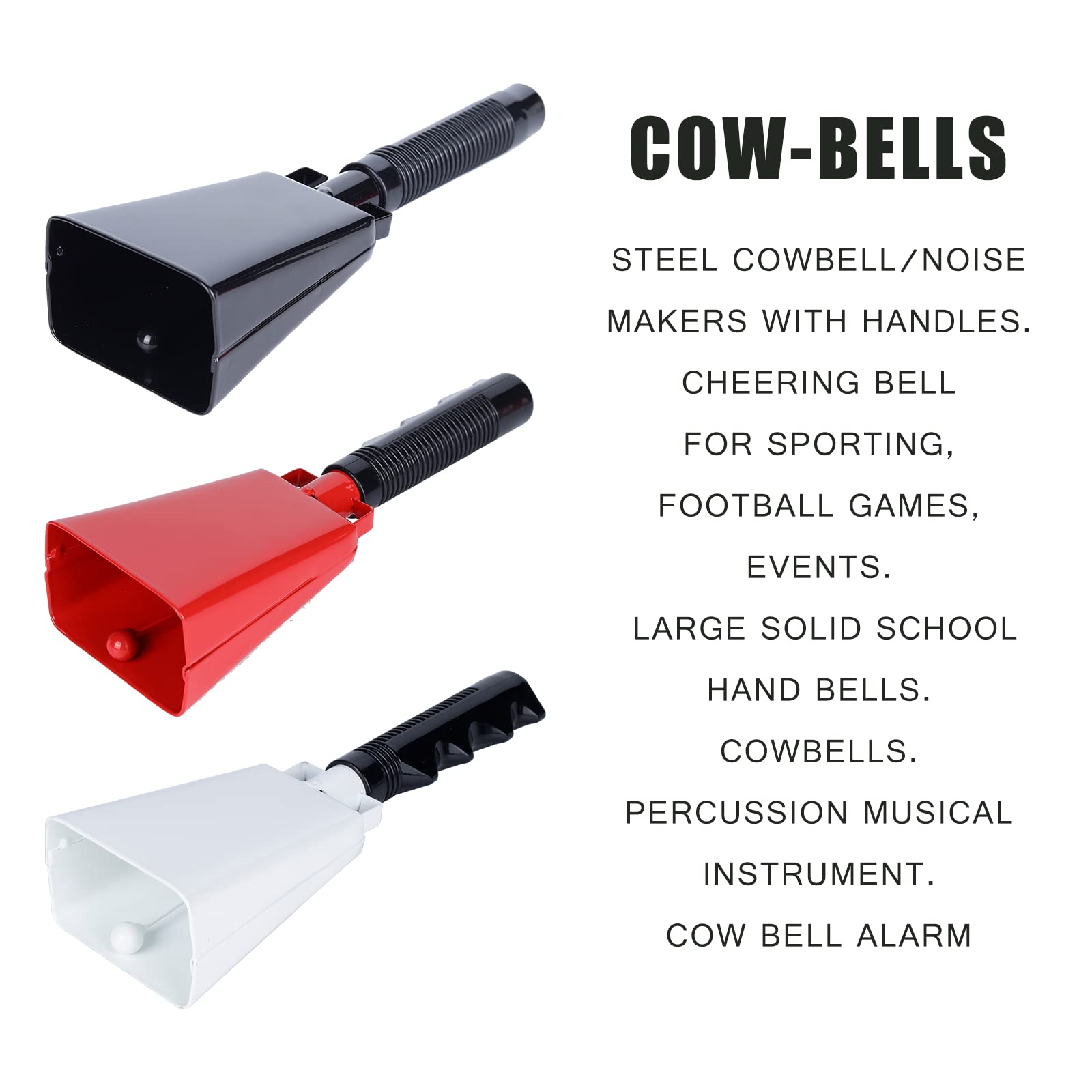 Steel Cowbell with Handle 8 Inch Cow Bells Noise Makers, 2 Pack Large Cowbells for Sporting Events, Hand Percussion Cowbells Cheering Bell for Football Game Party Concert Graduation School (Red)