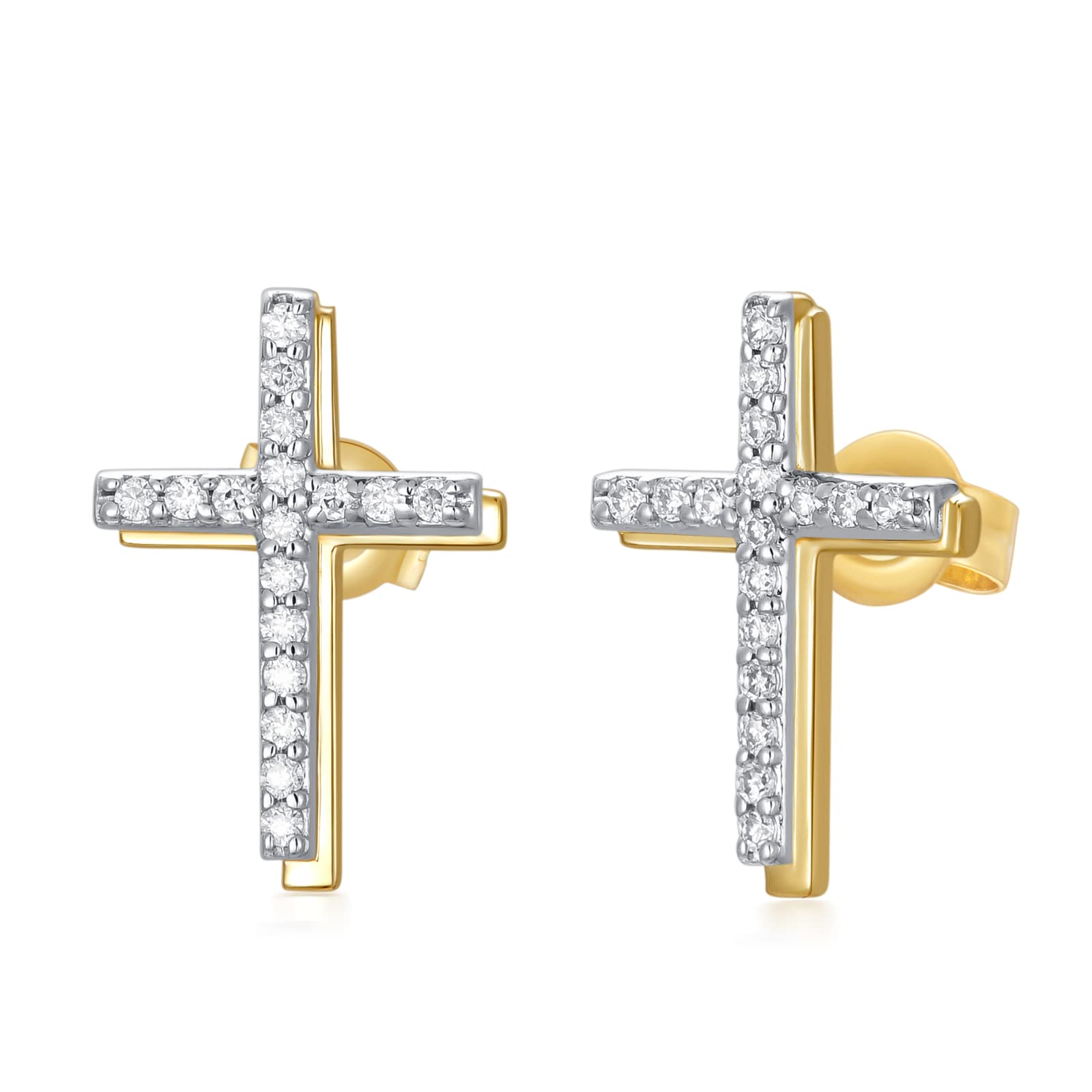 10K Real Gold Moissanite Cross Stud Earrings for Women, MUUYON 10K Solid Yellow Gold Simple Cute Elegant Studs, Ideal Gift for Women Mother Wife