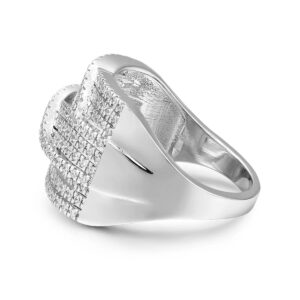 Delicin Jewelry Rhodium Plated Cubic Zirconia Criss Cross Wide Band Cocktail Ring