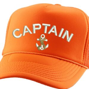 ALLNTRENDS Captain Embroidered Trucker Hat Adjustable Boat Embroidery Summer Beach Cap (Neon Orange)