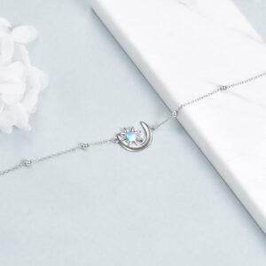 KQF Moon Star Bracelet for Women Sterling Silver Moonstone Crescent Moon Link Chain Bracelet Jewelry for Teen Girls Girlfriend