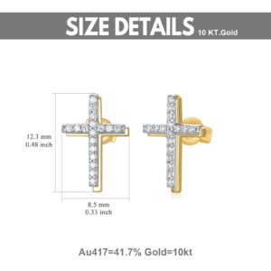 10K Real Gold Moissanite Cross Stud Earrings for Women, MUUYON 10K Solid Yellow Gold Simple Cute Elegant Studs, Ideal Gift for Women Mother Wife