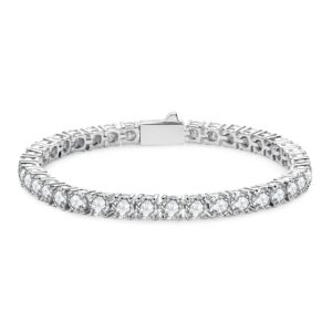 anuclub moissanite tennis bracelet 14k gold plated sterling silver round cut 4mm 16ct d color vvs1 moissanites diamond classic bracelets, christmas gift for women men (tennis, round, 7in, white)